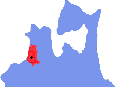 青は青森県、赤はつがる市、黒は当校の位置だよ。